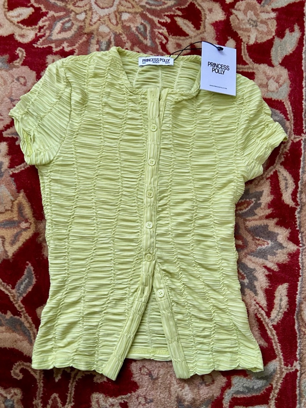 Princess Polly Lemon Textured Button-Front Top